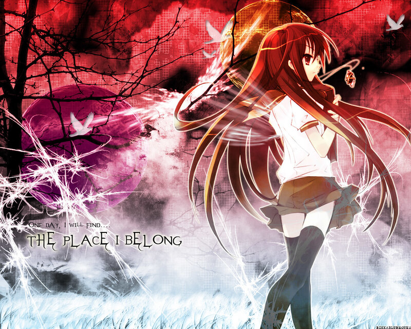 Anime Girl with Long Hair — Red, Dramatic, Night