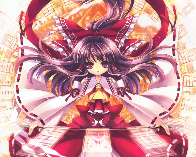 Anime Girl with Long Hair — Red, Dramatic, Red Bow, Magic Circle