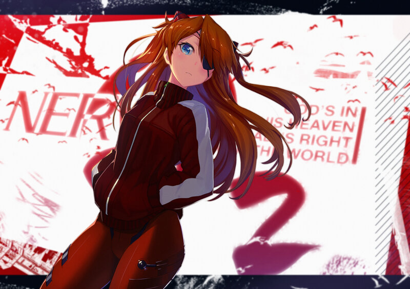 Anime Girl with Long Hair — Red, Dramatic, Red Jacket