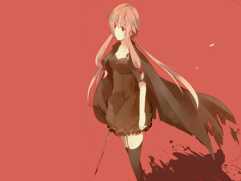 Anime Girl with Long Hair — Red, Dramatic, Sword