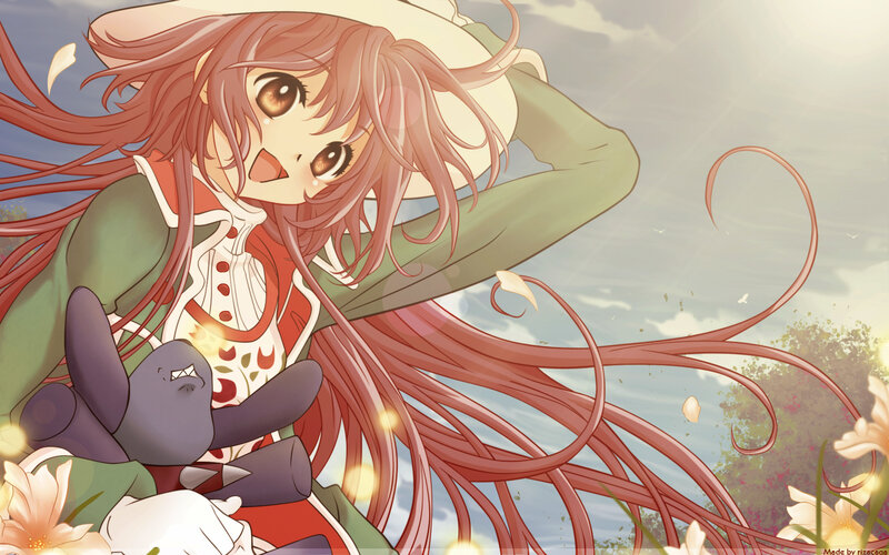 Anime Girl with Long Hair — Red, Serene, Afternoon