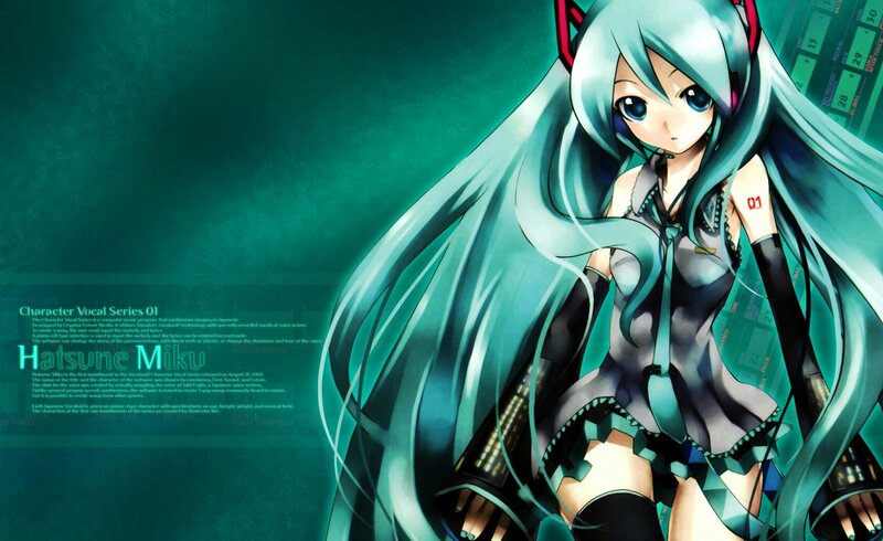 Anime Girl with Long Hair — Teal, Calm, Digital Art, Text