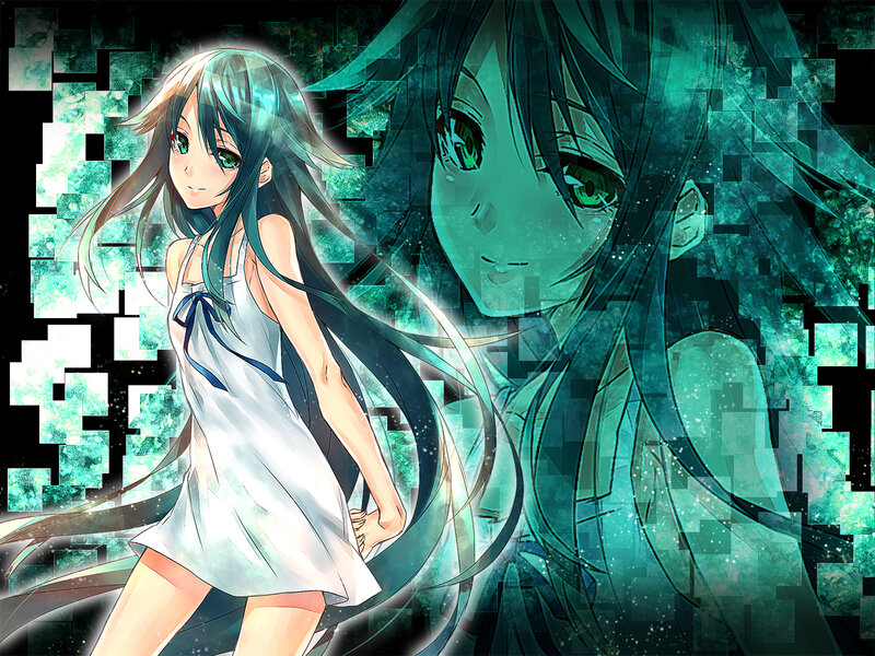Anime Girl with Long Hair — Teal, Dramatic, Long Dark Hair