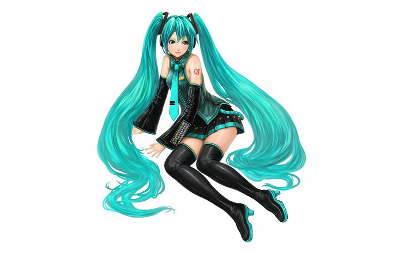 Anime Girl with Long Hair — Teal, Neutral, Digital Art, Long Teal Hair, Black Boots
