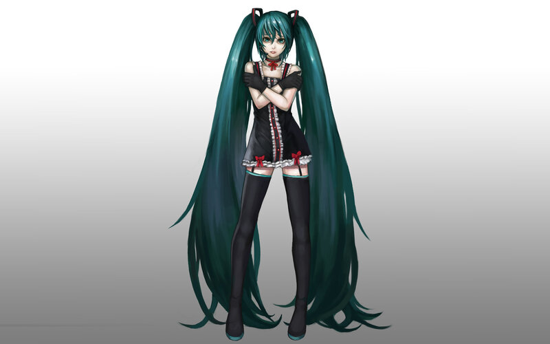Anime Girl with Long Hair — Teal, Neutral, Digital Art