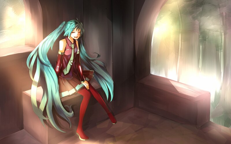Anime Girl with Long Hair — Teal, Serene, Afternoon