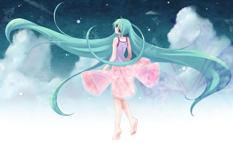 Anime Girl with Long Hair — Teal, Serene, Dreamy