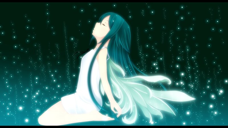 Anime Girl with Long Hair — Teal, Serene, Night