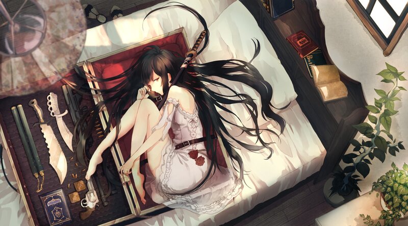 Anime Girl with Long Hair — White, Calm, Afternoon
