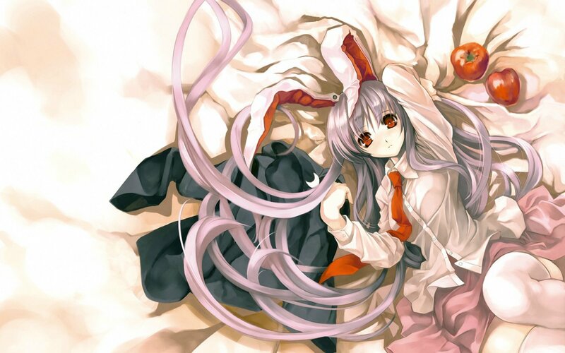 Anime Girl with Long Hair — White, Calm, Apples
