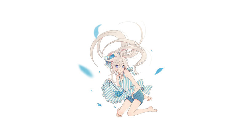 Anime Girl with Long Hair — White, Calm, Blue Petals