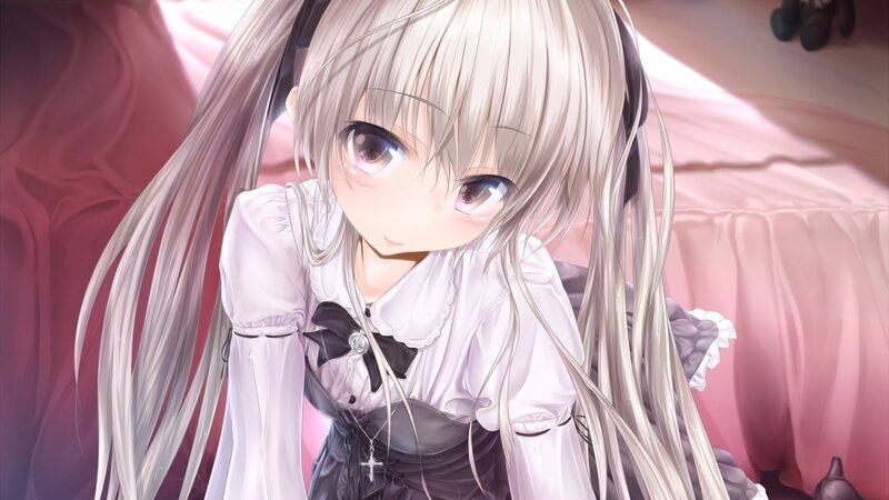 Anime Girl with Long Hair — White, Calm, Digital Art, Dress