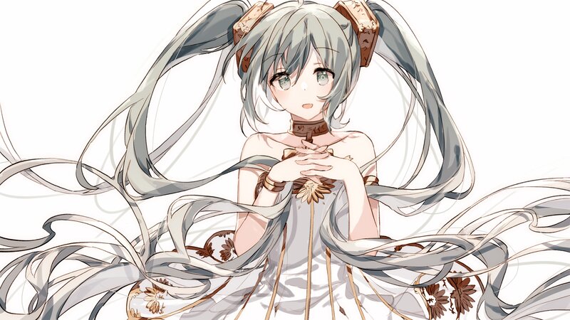 Anime Girl with Long Hair — White, Calm, Digital Art, Long Hair, Dress