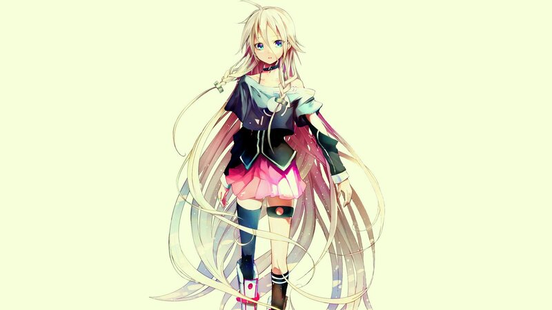 Anime Girl with Long Hair — White, Calm, Digital Art, Long Hair, Skirt, Choker