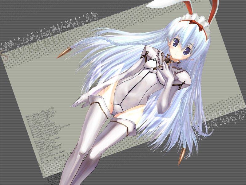 Anime Girl with Long Hair — White, Calm, Digital Art, Long White Hair, Bunny Ears