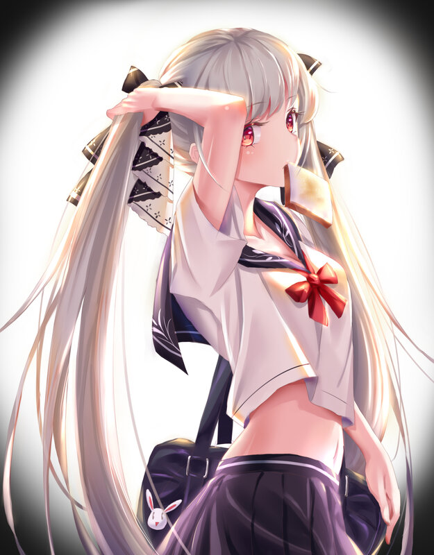 Anime Girl with Long Hair — White, Calm, Digital Art, School Uniform