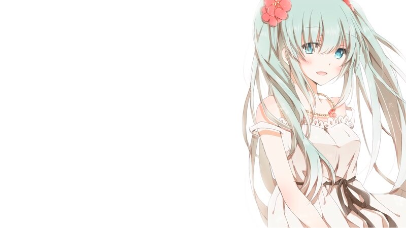 Anime Girl with Long Hair — White, Calm, Flower