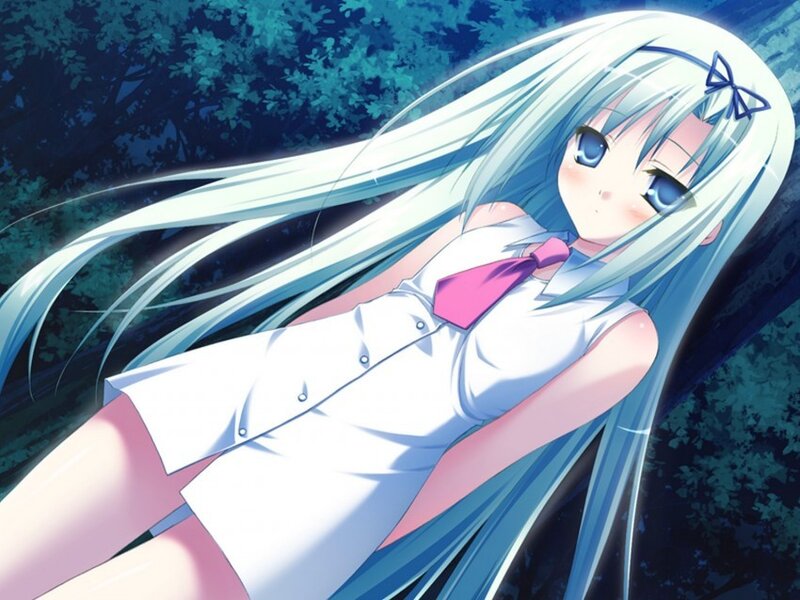 Anime Girl with Long Hair — White, Calm, Night, School Uniform