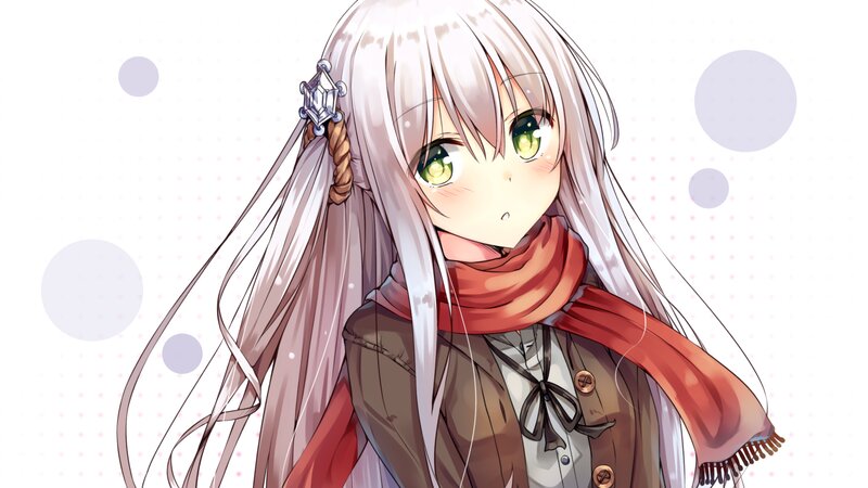 Anime Girl with Long Hair — White, Calm, Scarf