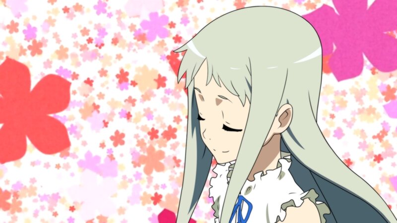 Anime Girl with Long Hair — White, Calm, Spring, Flowers