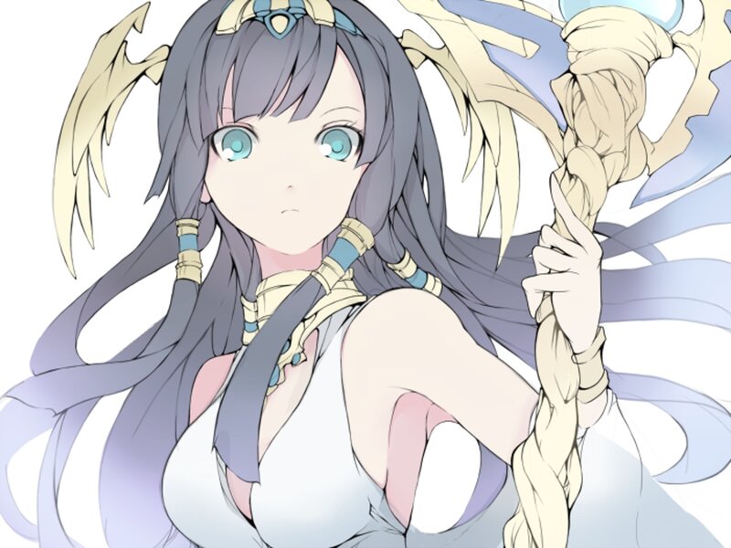 Anime Girl with Long Hair — White, Calm, Weapon