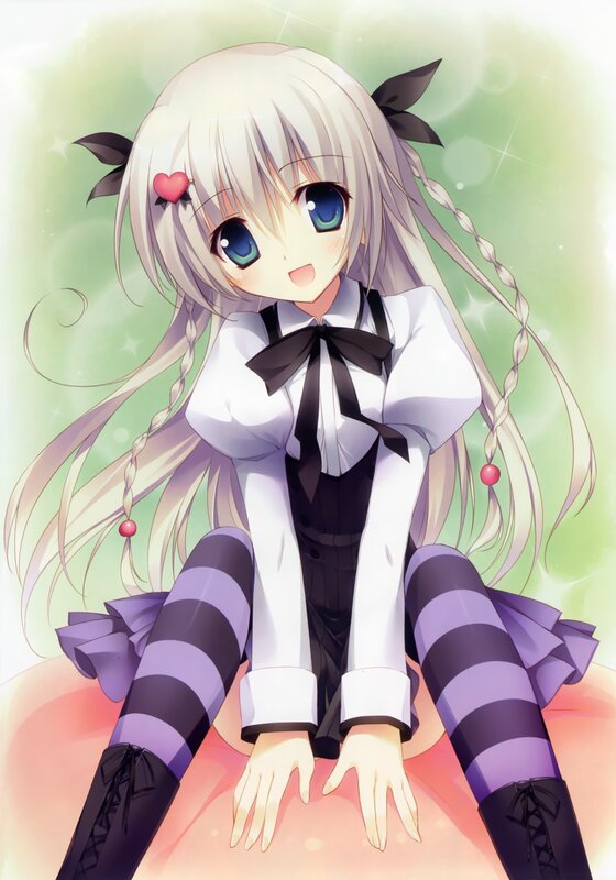 Anime Girl with Long Hair — White, Cheerful, Heart Accessory