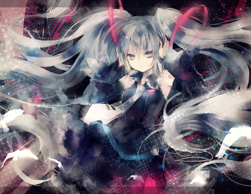 Anime Girl with Long Hair — White, Dramatic, Digital Art, Birds