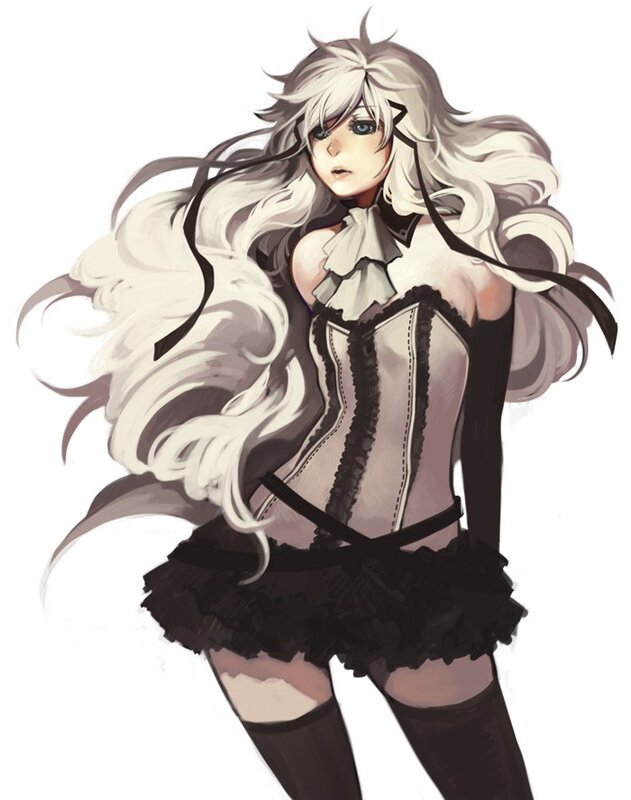 Anime Girl with Long Hair — White, Dramatic, Digital Art, Corset