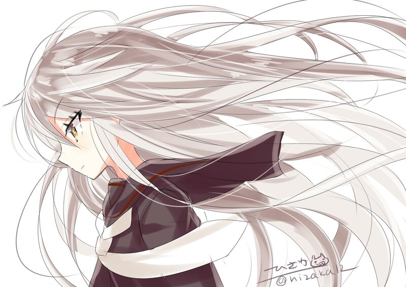 Anime Girl with Long Hair — White, Dramatic, Digital Art, Long Hair, Dark Clothing