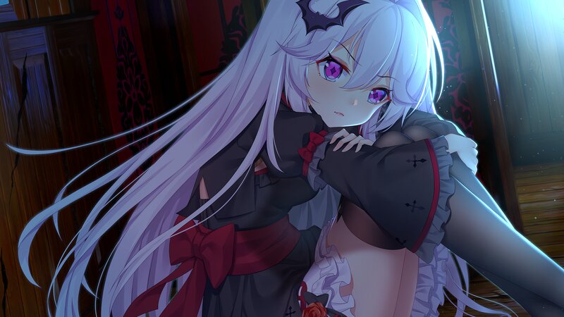 Anime Girl with Long Hair — White, Dramatic, Digital Art, Long White Hair, Purple Eyes