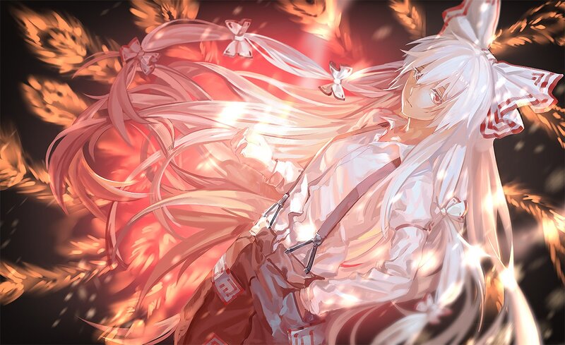 Anime Girl with Long Hair — White, Dramatic, Digital Art, Long White Hair, Ribbon