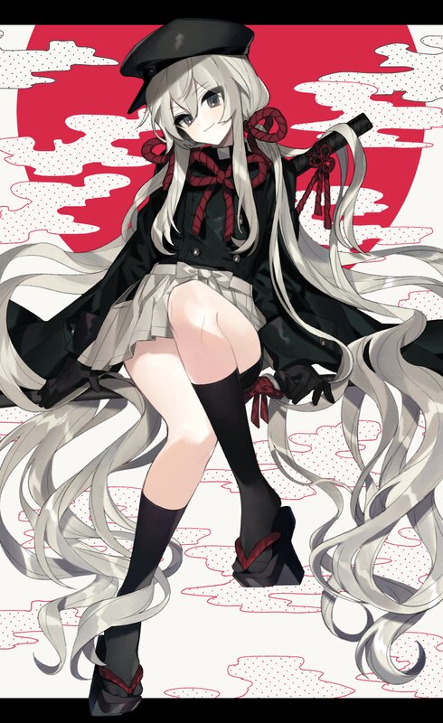 Anime Girl with Long Hair — White, Dramatic, Digital Art, Sword, Beret