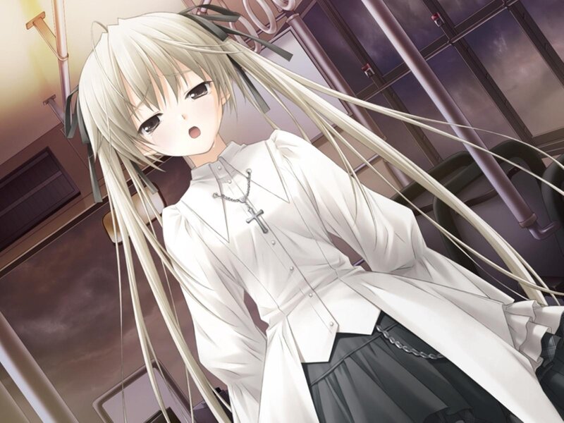Anime Girl with Long Hair — White, Dramatic, Evening