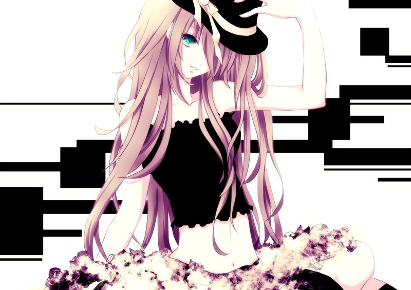 Anime Girl with Long Hair — White, Dramatic, Hat
