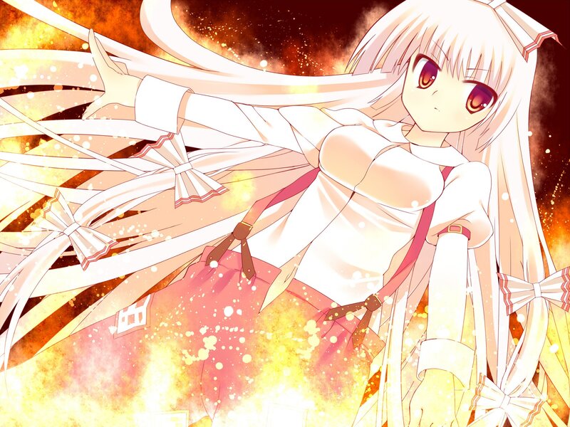 Anime Girl with Long Hair — White, Dramatic, Long White Hair, Red Eyes
