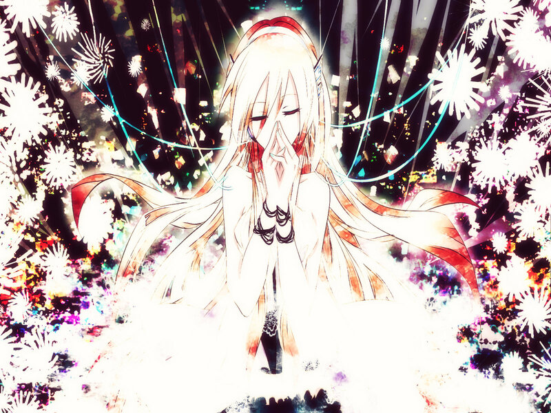 Anime Girl with Long Hair — White, Dramatic, Night, Digital Art, Fireworks