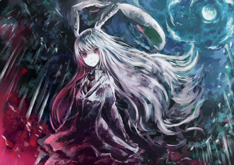 Anime Girl with Long Hair — White, Dramatic, Night, Digital Art