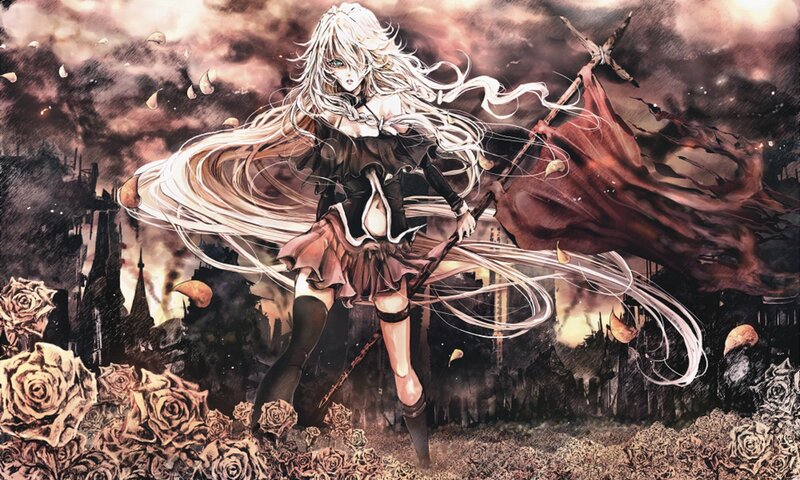 Anime Girl with Long Hair — White, Dramatic, Night, Manga