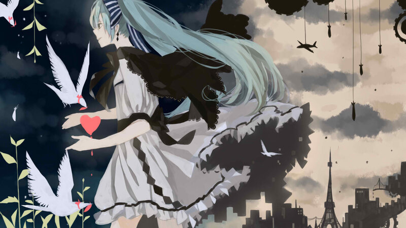 Anime Girl with Long Hair — White, Dramatic, Somber