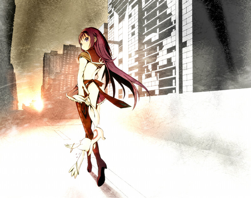 Anime Girl with Long Hair — White, Dramatic, Sunset