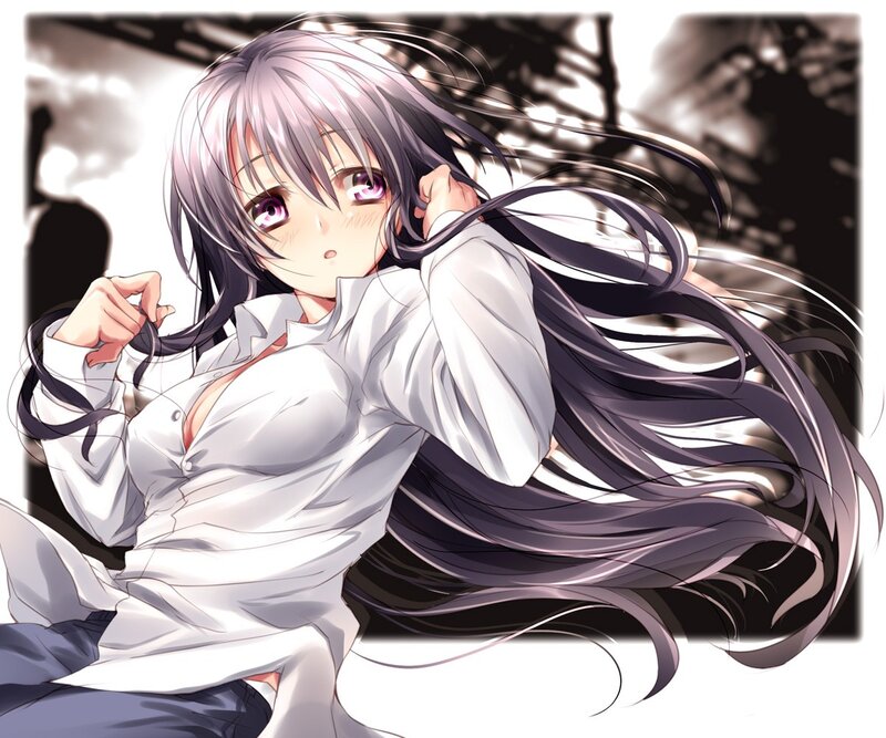 Anime Girl with Long Hair — White, Dramatic, White Shirt