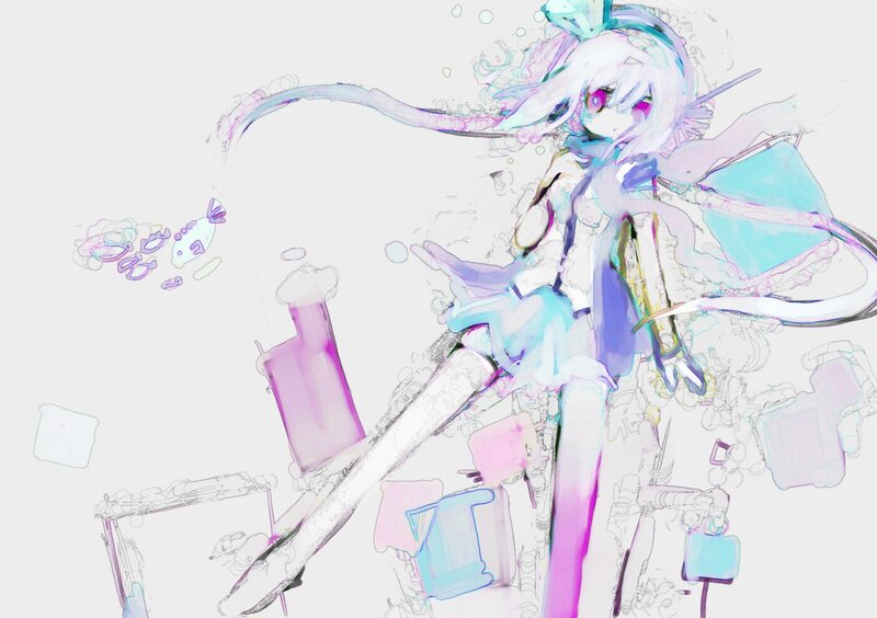 Anime Girl with Long Hair — White, Dreamy, Digital Art, Fish