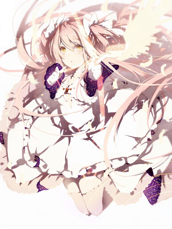 Anime Girl with Long Hair — White, Dreamy, Digital Art, Long Hair, Yellow Eyes