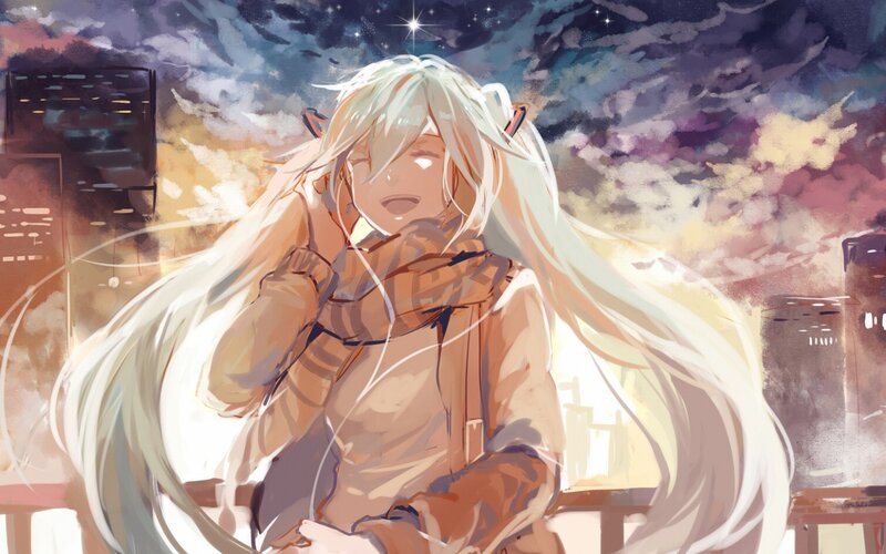 Anime Girl with Long Hair — White, Dreamy, Night