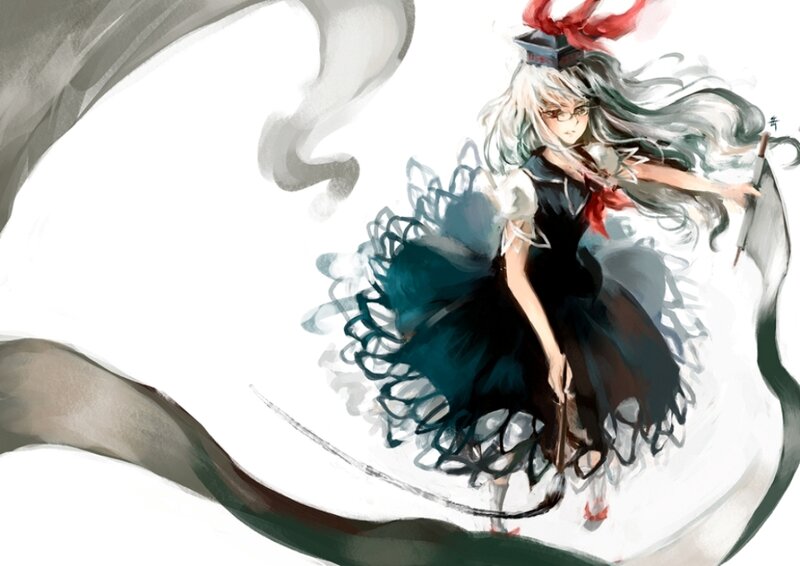 Anime Girl with Long Hair — White, Dynamic, Digital Art, Glasses
