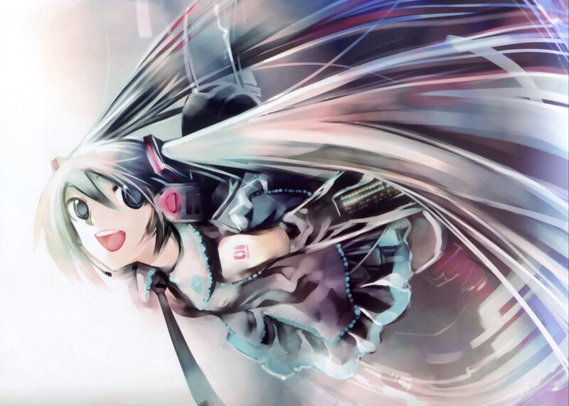 Anime Girl with Long Hair — White, Dynamic, Digital Art, Long Hair, Headphones, Dress