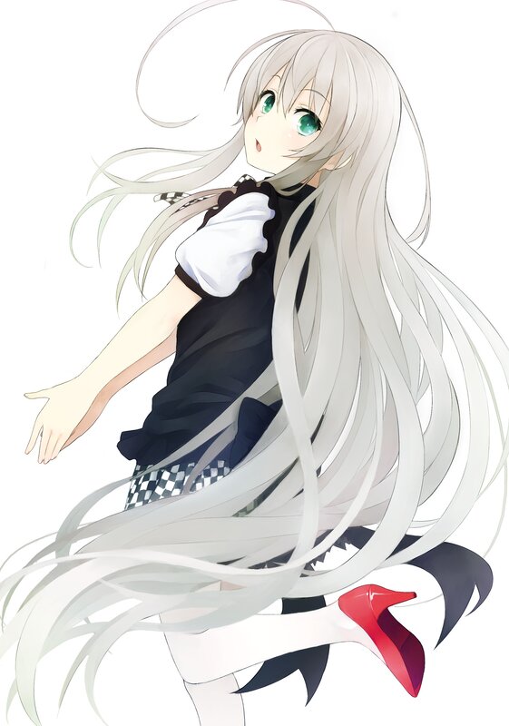 Anime Girl with Long Hair — White, Dynamic, Green Eyes