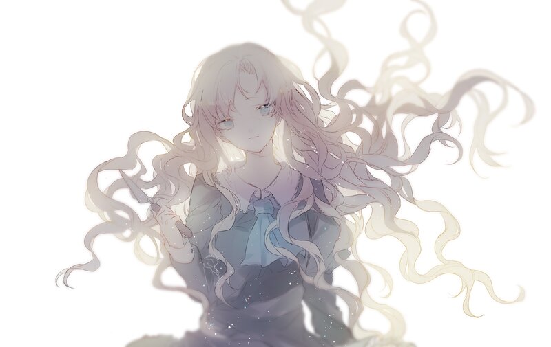 Anime Girl with Long Hair — White, Ethereal, Digital Art