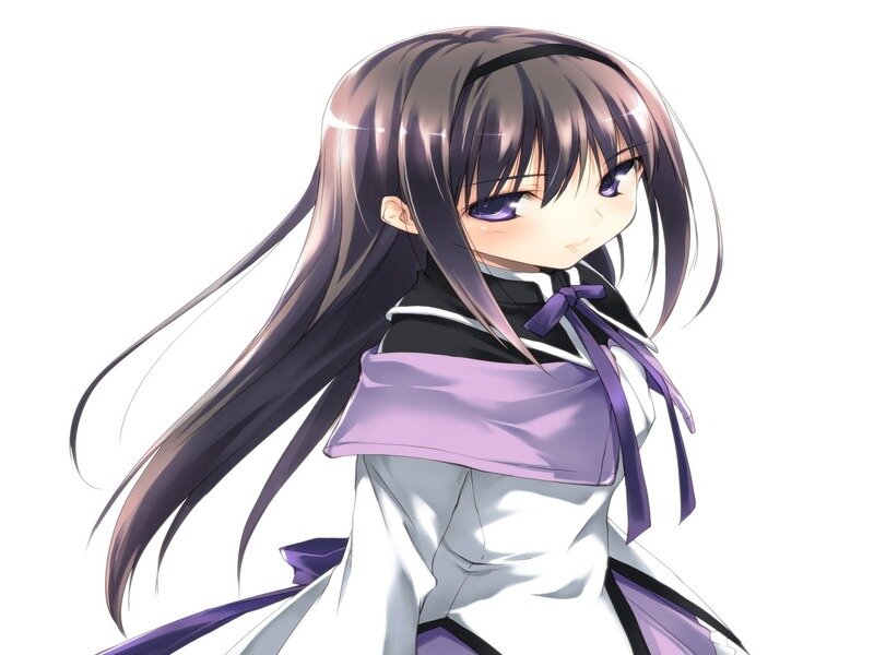 Anime Girl with Long Hair — White, Neutral, School Uniform