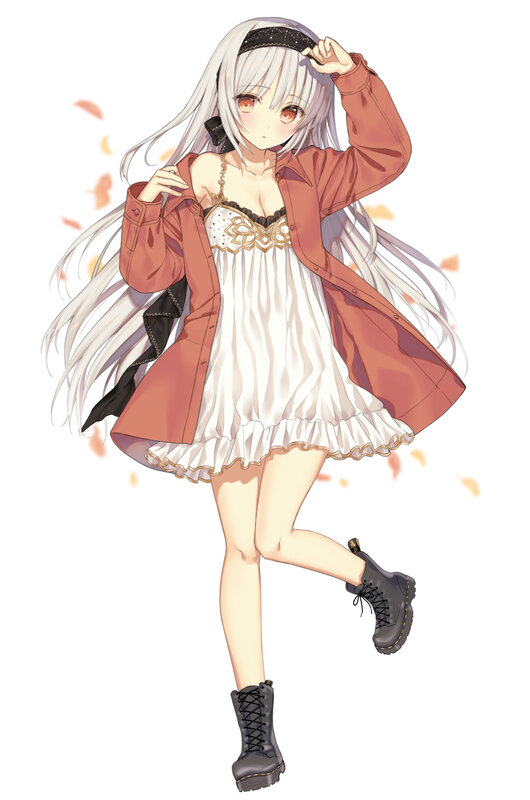 Anime Girl with Long Hair — White, Playful, Autumn
